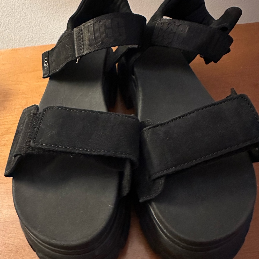 UGG Ashton Platform Black Adjustable Strap Sandals